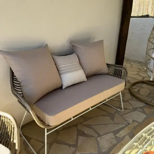 Bespoke outdoor sofa with handmade cushions on a Jávea terrace