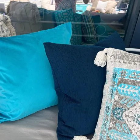 Turquoise and navy cushion covers made to order